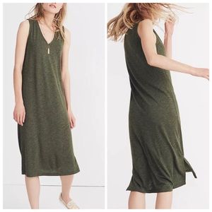 MADEWELL V-Neck Jersey Tank Midi Dress Green Sz Small